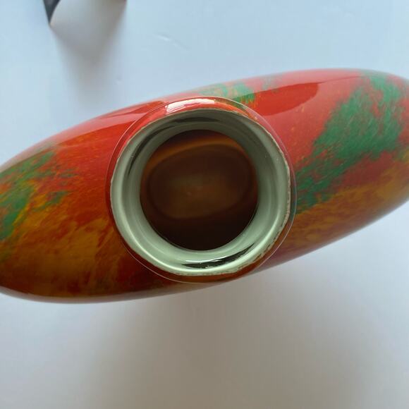 Dale Tiffany Hand Blown Art Glass Vintage Vase 7” Orange Green Yellow Decor - Picture 7 of 9